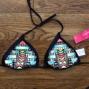 Black vibrant studded string triangle bikini top